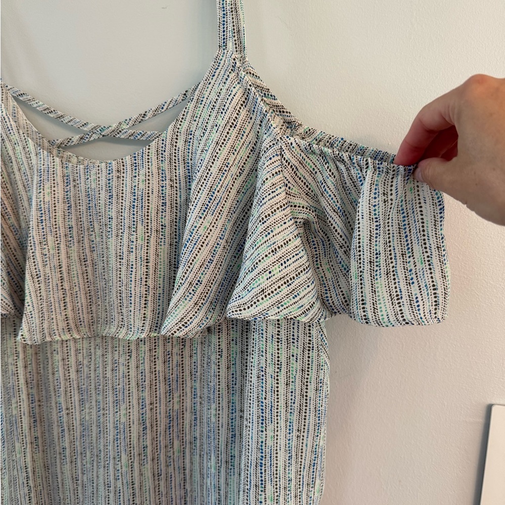 Striped Cold Shoulder Women's Top - Picture 2 of 6